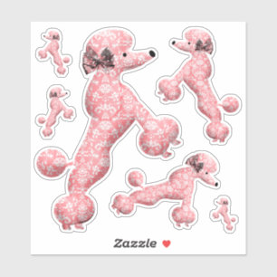 6 Rosa Dancing Pudel Hund Klistermärken