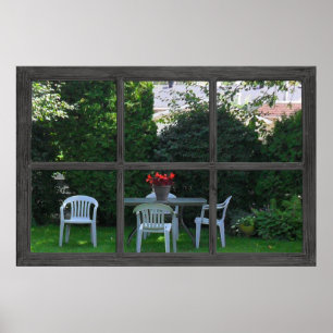 6 Rustic Pane Faux Window med Backyard View Po Poster
