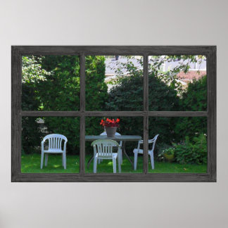6 Rustic Pane Faux Window med Backyard View Po Poster