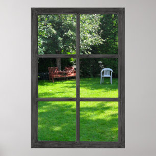 6 Rustic Pane Faux Window med Backyard View Poster