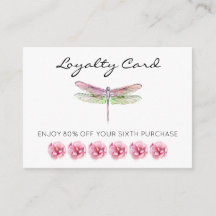 *~* 6 Slå Hål Flowers Dragonfly Loyalty Card