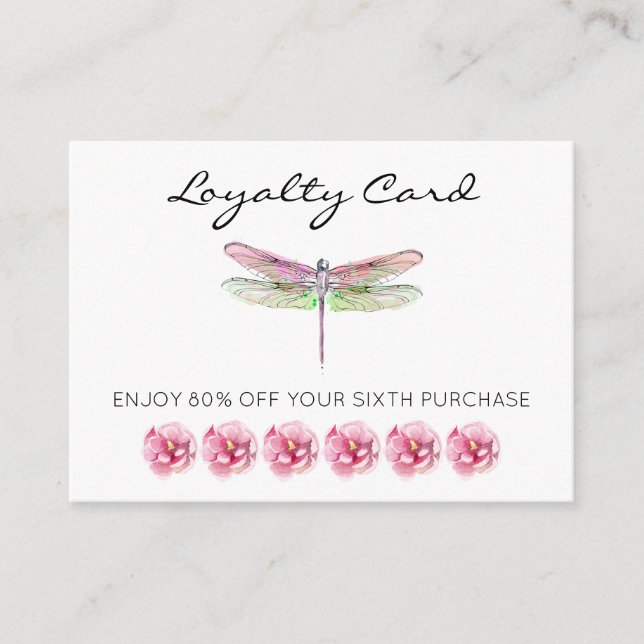 *~* 6 Slå Hål Flowers Dragonfly Loyalty Card Lojalitetskort (Framsida)