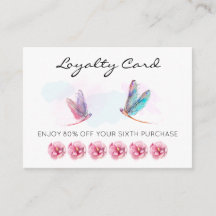 *~* 6 Slå Hål Rosa Blue Dragonfly Loyalty Card