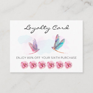 *~* 6 Slå Hål Rosa Blue Dragonfly Loyalty Card Lojalitetskort