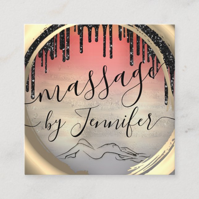 6 Slår massage Spa Hälsa Studio Unik Guld Fyrkantigt Visitkort (Framsida)