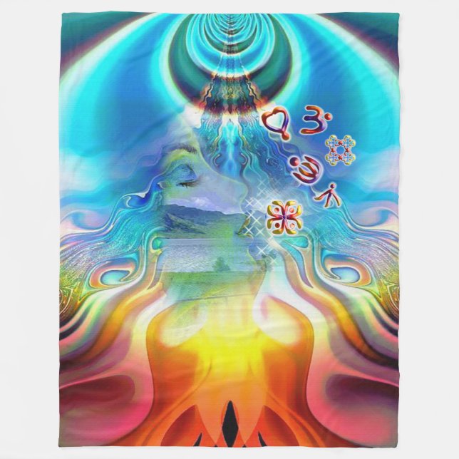 6 Språk för ljusbaschakra-symboler Fleecefilt (Framsidan)