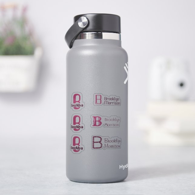 6 vattentät Rosa Monogram Namn Kids Vattenflaska Klistermärken (HydroFlask)