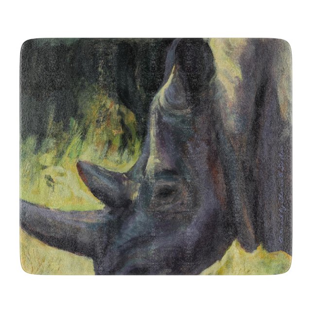 6" x 7" den glass skärbrädan med noshörning (Framsidan)