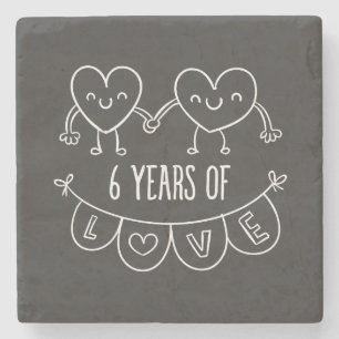 6e-årsdagen Gift Chalk Hearts Underlägg Sten