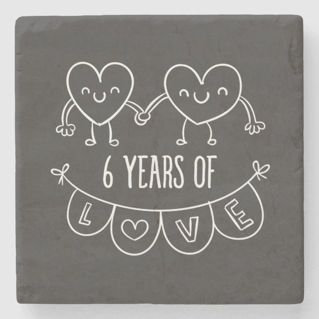 6e-årsdagen Gift Chalk Hearts Underlägg Sten (Framsidan)