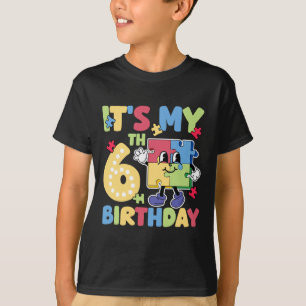 6e Autism Födelsedagsfest 6 år gammal autistisk Gi T Shirt