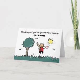 6e Baseball Birthday Custom Name Stick figur Kort