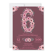 6e Big Birthday Girl Rosa Flowers Grönt Foliage