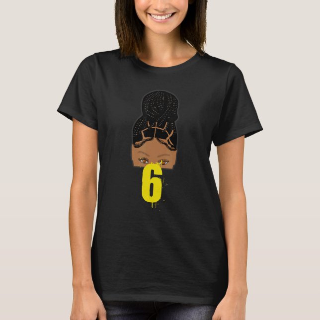 6e Birthday African American Young Girl Braided H T Shirt (Framsida)