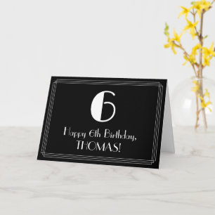6e Birthday ~ Art Deco Inspired Titta "6", Namn Kort