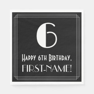 6e Birthday ~ Art Deco Inspired Titta "6", Namn Pappersservett