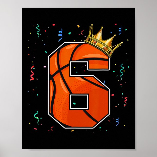 6e Birthday Basketball Big Number 6 Year Old Boy Poster (Framsidan)
