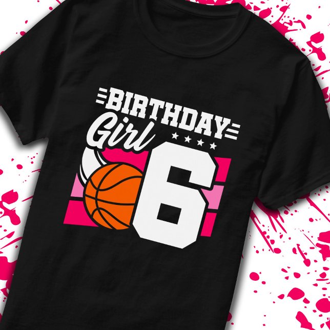 6e Birthday Basketball Birthday 6 Year Old Girl T Shirt (Skapare uppladdad)