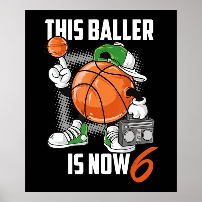 6e Birthday Basketball Player 6 år gammal Poster (Framsidan)