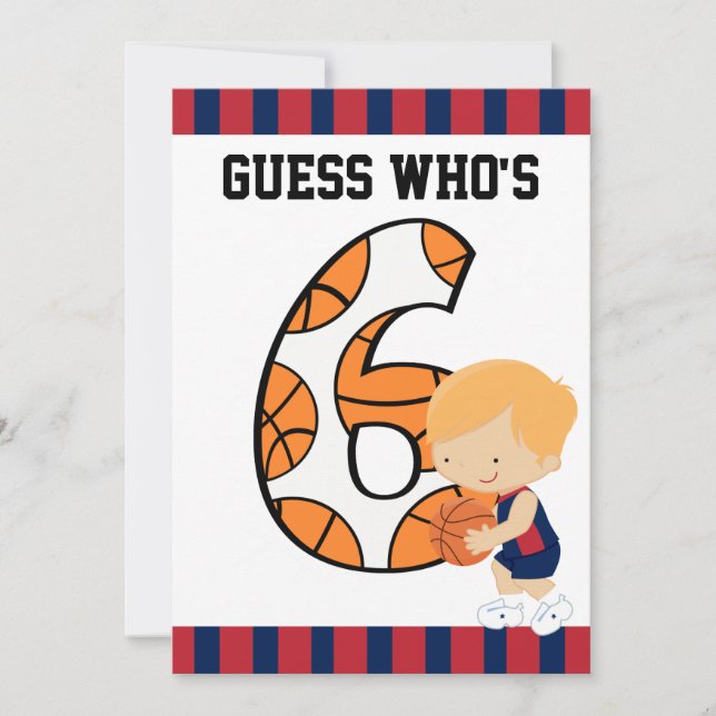 6e Birthday Blue och Red Basketball Player v2 Inbjudningar (Framsida)