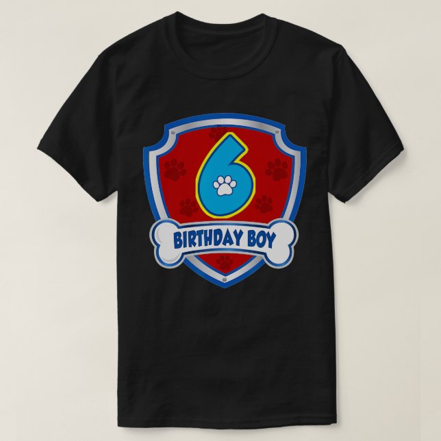 6e Birthday Boy 6 Years Old Patrol Hundar Tass Äls T Shirt (Design framsida)