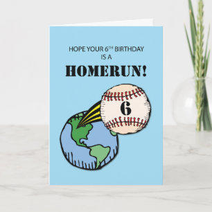 6e Birthday Boy Baseball Home Springa ut ur världe Kort