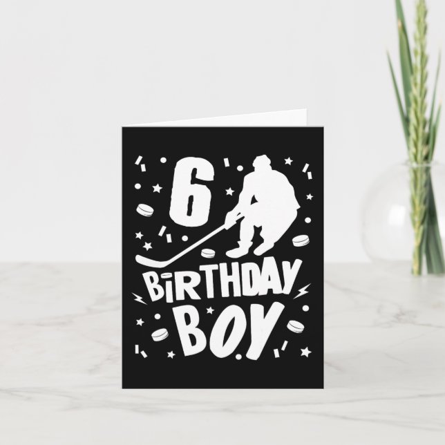 6e Birthday Boy Ice Hockey Kids 6 år gammal Party Kort (Framsida)