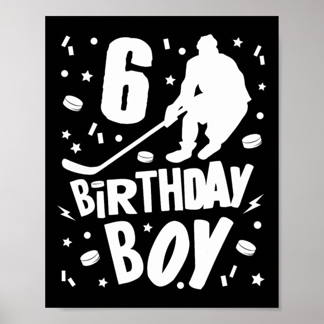6e Birthday Boy Ice Hockey Kids 6 år gammal Party Poster (Framsidan)