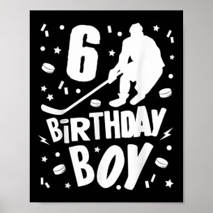 6e Birthday Boy Ice Hockey Kids 6 år gammal Party Poster