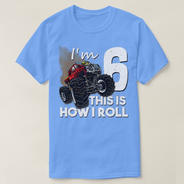 6e Birthday Boy Monster Lastbil 6 år gammal gåva T Shirt (Design framsida)