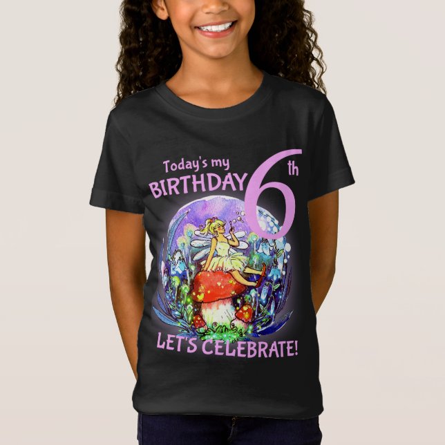 6e Birthday BubLY Fairy & Mushroom Motif T-Shirt (Framsida)