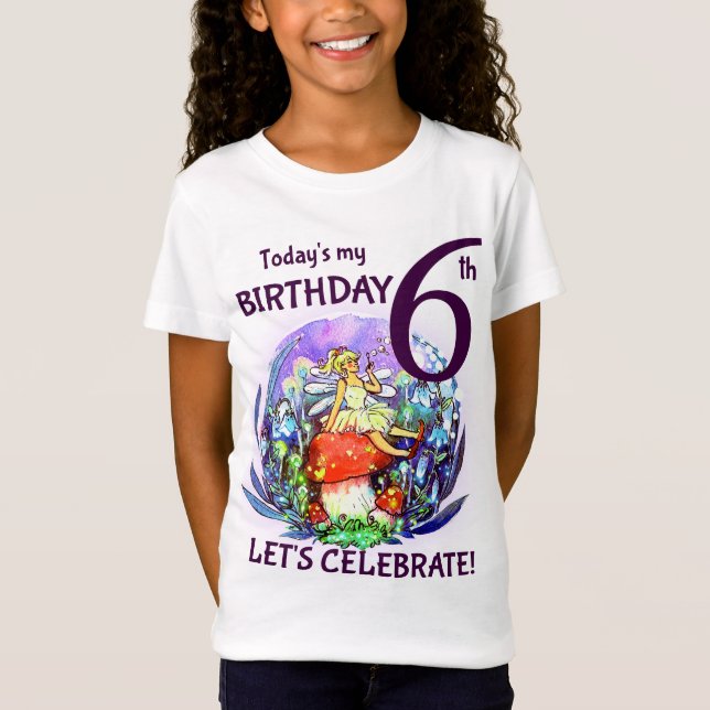6e Birthday BubLY Fairy & Mushroom Motif T Shirt (Framsida)
