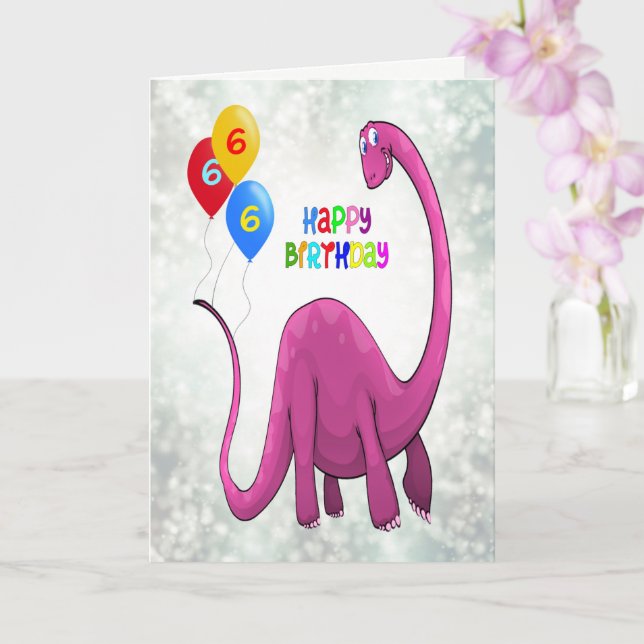6e Birthday Dinosaur och Ballons Kort (Orkide)