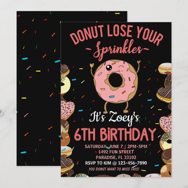 6e Birthday Donut Theme Sjätte Bday Funny Quote Inbjudningar (Fram/baksida)