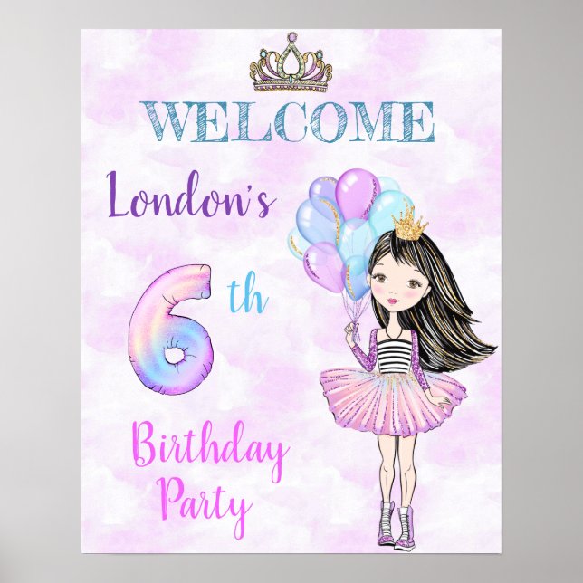 6e Birthday Girl Princess Lavender Turquise Poster (Framsidan)
