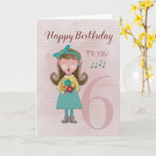 6e Birthday Girl Singing Grattis på födelsedagen C Kort