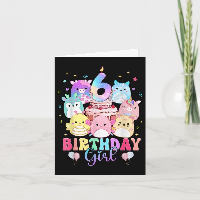 6e Birthday Girl Squad Mallow 6 Year Gold G Kort (Framsida)