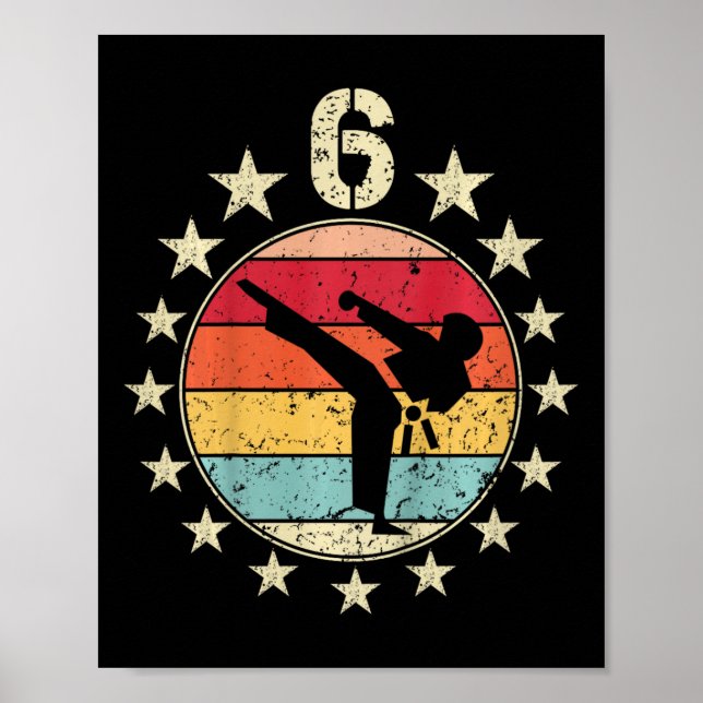 6e Birthday Karate 6:e året gammal födelsedagspojk Poster (Framsidan)