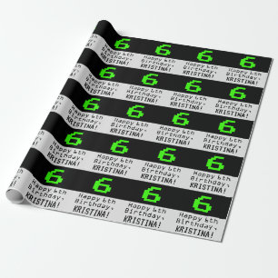6e Birthday - Nerdy / Geeky Stil ’6’ och Namn Presentpapper