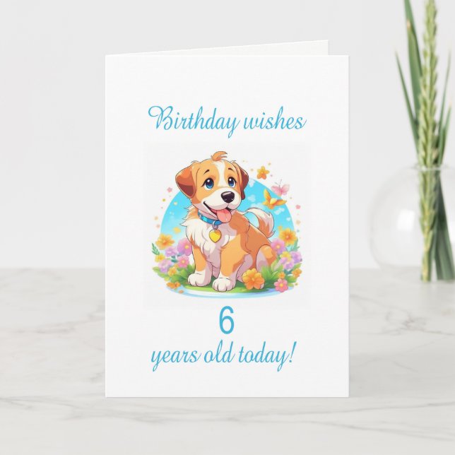 6e Birthday Puppy Hund Kort (Framsida)