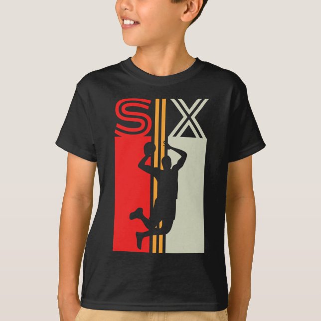 6e Birthday Retro Basketball 6 års Old Boy Girl T Shirt (Framsida)