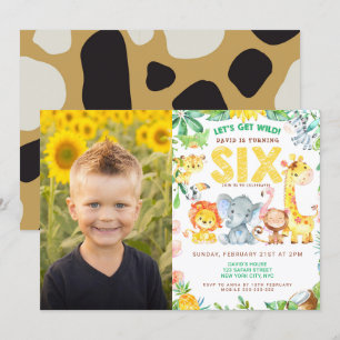 6e Birthday Safari Jungle Animals Boy Bild Inbjudningar