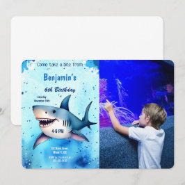 6e Birthday Shark Photo Inbjudningar