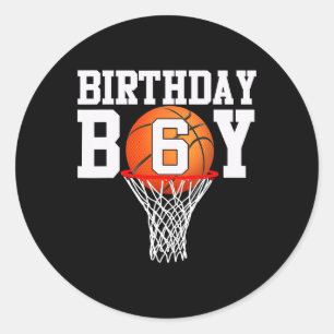 6e Birthday Sport 6 år gammal basketboll 6 pojkar Runt Klistermärke