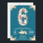 6e Birthday Teal Flower Photo Collage Blue Gult Inbjudningar<br><div class="desc">Skapa en sjätte födelsedag med fyra fotonamar i stort nummer sex. Dekorerad med vacker och underbar vattenfärg  gult och blåa blommor och ro med grönt löv. Perfekt 6e födelsedagspresent. Personlig nummer 6 fotokollage för en unik och mycket speciell produkt.</div>