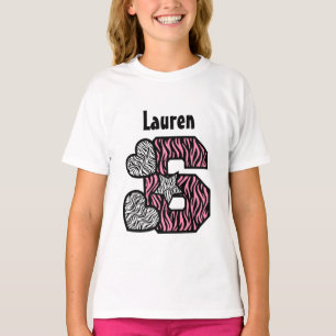 6e Birthday Zebra Star Hearts Fem år V03E Tee Shirt