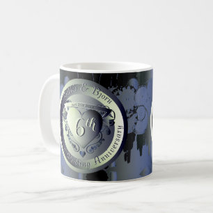 6e Bröllop-årsdagen Steampunk Järn Medallion C Kaffemugg