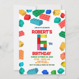 6e Construction Inbjudan, Byggnad Blocks Birthday Inbjudningar