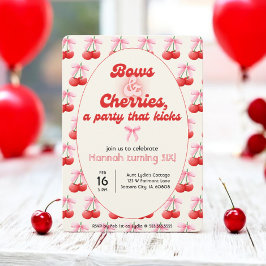 6e-dagskokvettek Cherries Bows Bubble Brev Inbjudningar