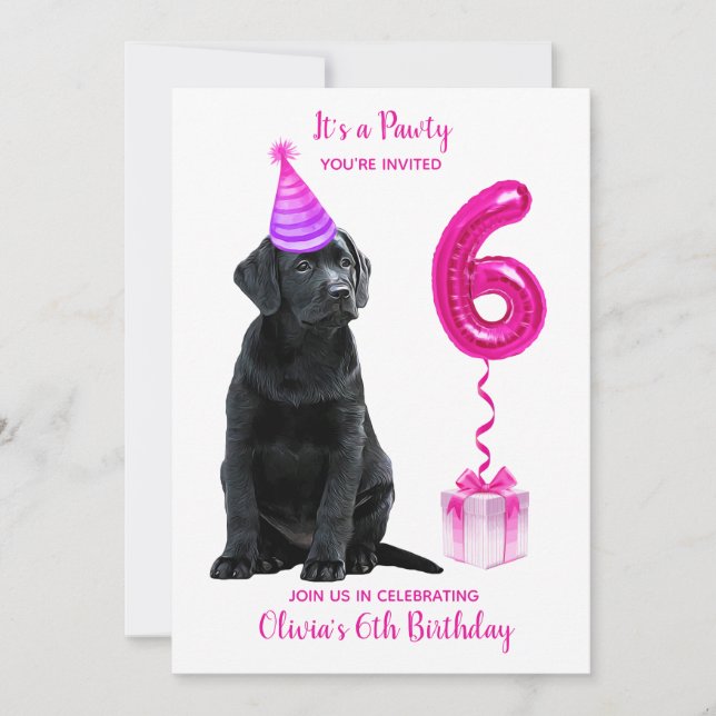 6e-dagspumpens tema - Cute Hund Girl Girl Pawty Inbjudningar (Framsida)